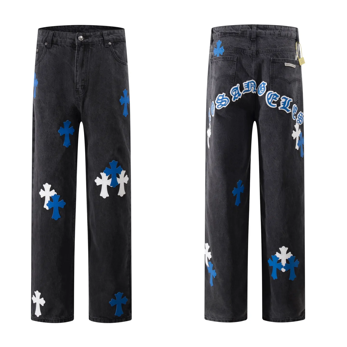 P240 Style number: H31 Croxin & 𝐂𝐡𝐫𝐨𝐦𝐞 𝐇𝐞𝐚𝐫𝐭 ss25 black pants blue leather Sanskrit leather limited edition patchwork jeans. Styles with different washed textures are very friendly to people with thin legs. The slightly flared version perfectly modifies the leg shape. The timeless and moderate length makes it easy to match and match. It is the basis for various styles and is a must-have in your wardrobe! The fabric is stiff but also makes the upper body soft without losing texture. The washing process is even more perfect. It is a must-have item for everyone! ! ! Washed wheat, hang tag, pants label, three labels complete Color: black Size: 30-32-34-36